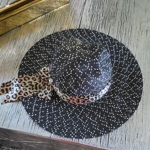 Black and Brown Wide-Brimmed Hat with Leopard Print Band